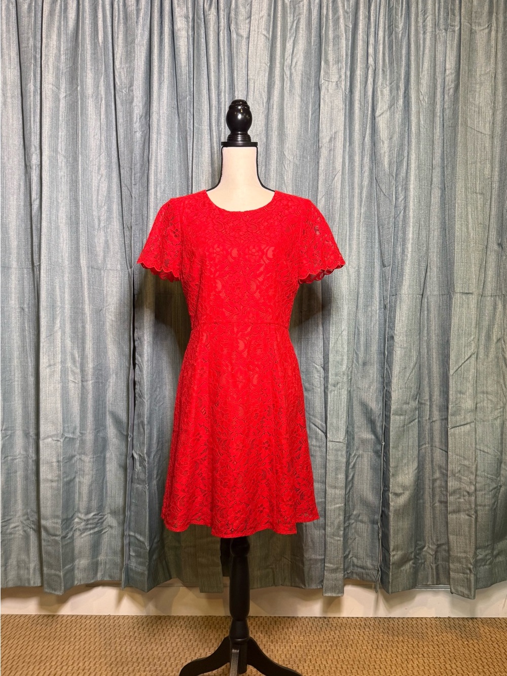 J. Crew Red Lace Short Sleeve Fit & Flare Mini Dress